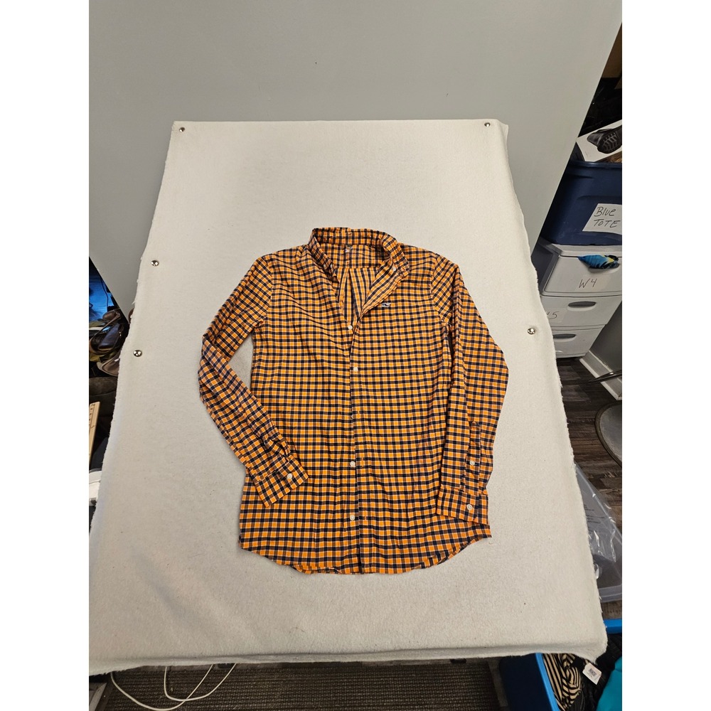 Vineyard Vines‎ Mens On-The-Go Gingham Check Button Down Shirt Orange Navy XL